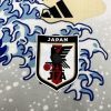 Japan inspired soccer jersey with great wave motif and blue white graphic design