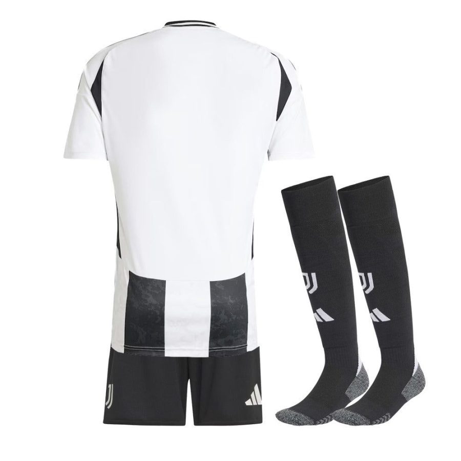 Juventus home youth set 2024 2025 season black and white jersey and shorts