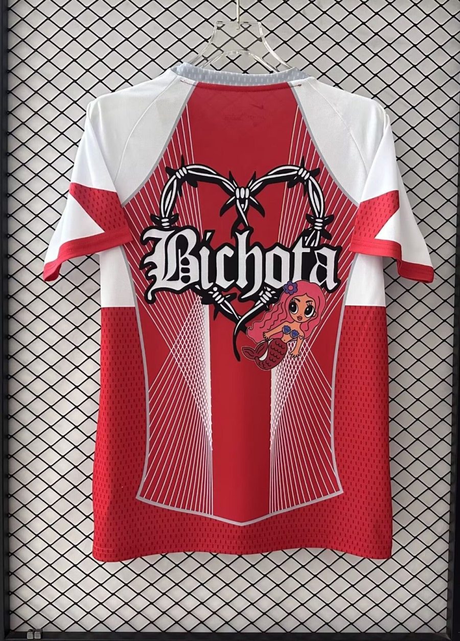 Limited edition red FC Barcelona x Karol G collaboration supporter jersey