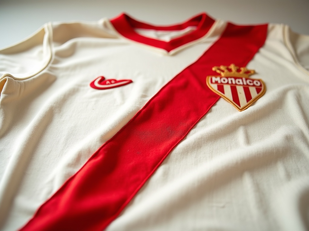 Historical AS Monaco jersey from the 1960s with iconic red diagonal stripe