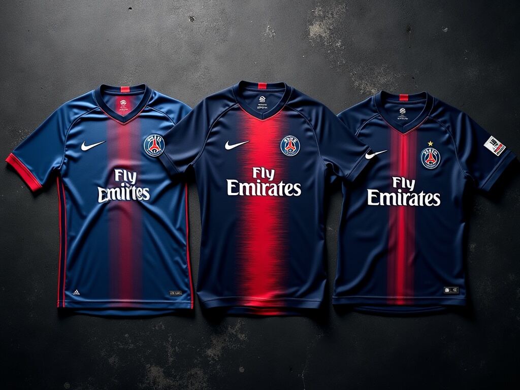 Les trois gammes de maillots de foot PSG côte à côte en 2026