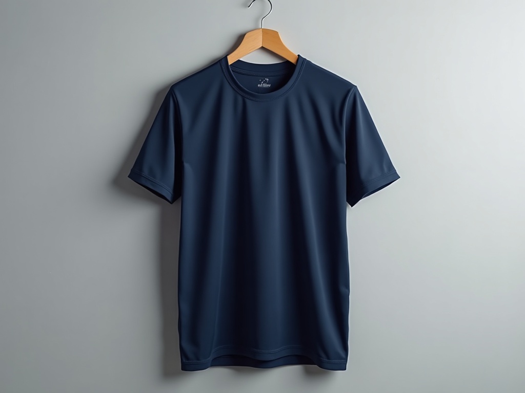Navy blue fit-loose soccer jersey on a hanger