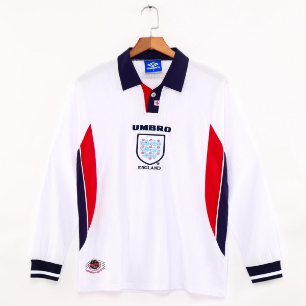 England Home Soccer Jersey 1998 Long Sleeve Retro