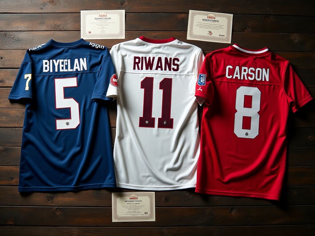 Trois maillots de foot portés par des joueurs avec certificats d'authenticité