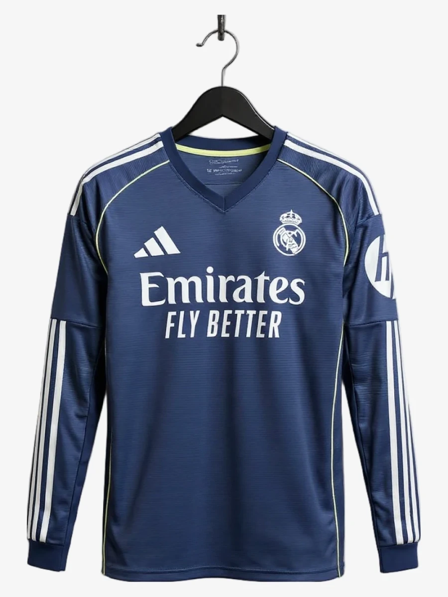 maillot-real-madrid-exterieur-manches-longues-2025-2026 studio v12 Real Madrid Away 2025-2026 Long Sleeve Soccer Jersey