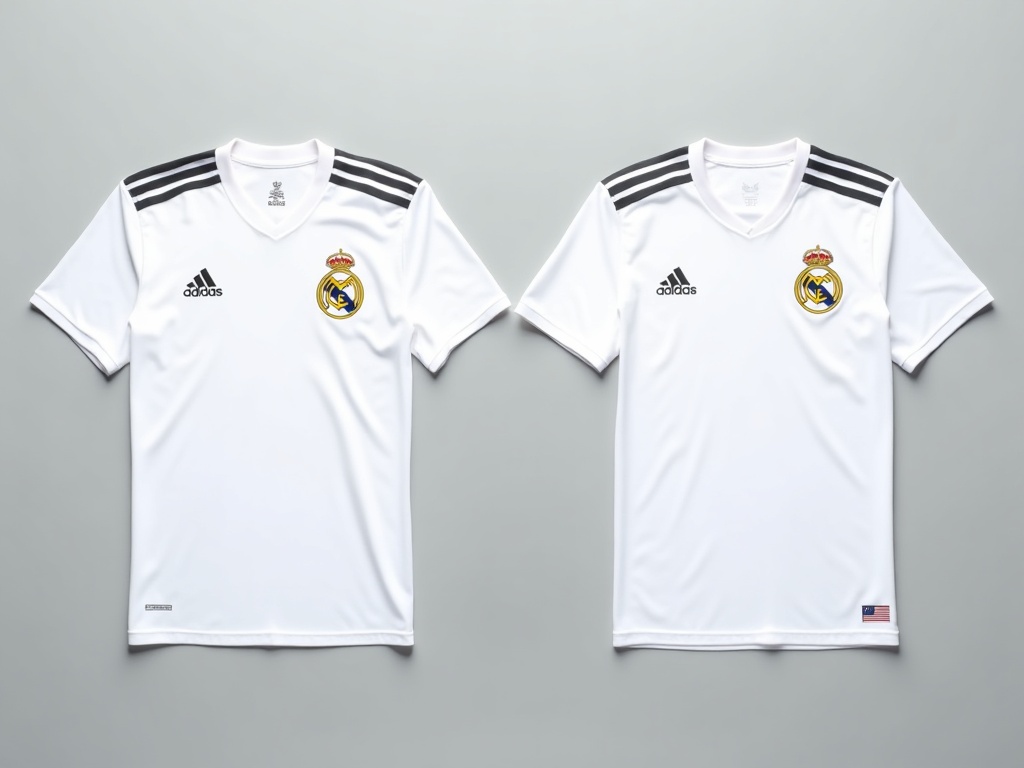 Comparaison jersey Real Madrid authentique et contrefaçon côte à côte