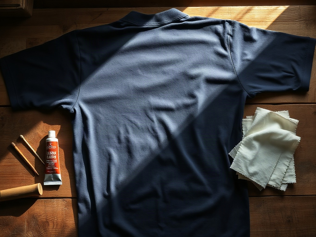 Flat lay of textile adhesive, parchment paper, and pressing cloth for football shirt lettering repair